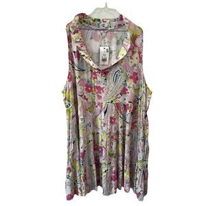 Crown Ivy Dress Womens 4X Plus Colorful Paisly Floral Ruffle Neck‎ Midi NEW!